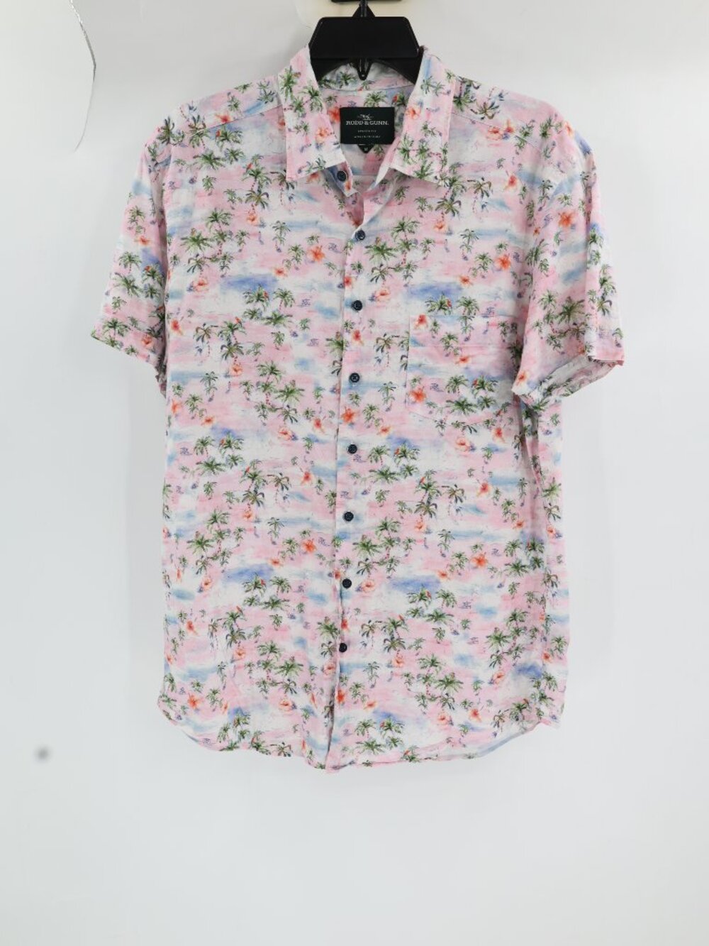 Rodd & Gunn Shirt Men medium tropical palm Italian Fabric Short Sleeve Button Up